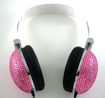 Pink Crystal Rhinestone DJ Hi-Def Noise-Canceling Over-Ear Headphones