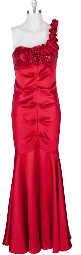 Blondie Nites Juniors One Shoulder Gown with Micro Sequin Detail