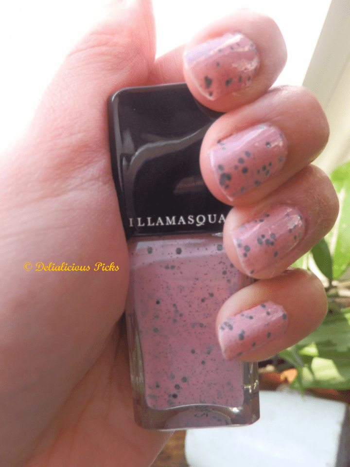 I tested Speckled Nail Varnish in Scarce, a pastel pink with black speckles.