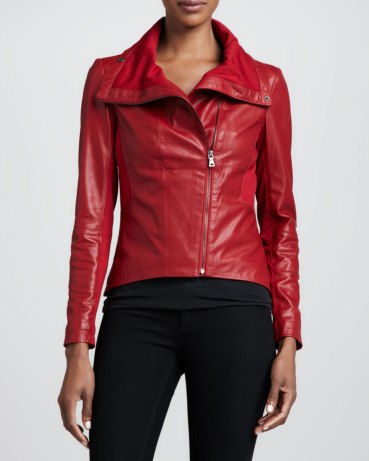 Bagatelle Leather & Ponte Asymmetric Jacket, Red, $395.00