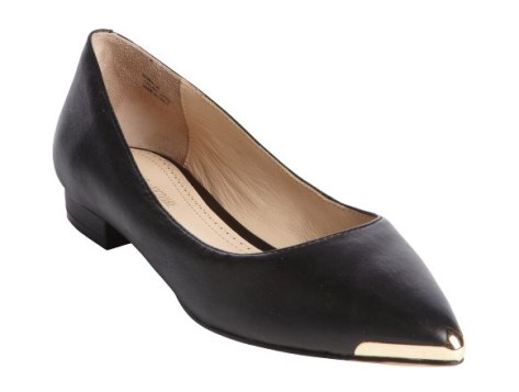 Pour la Victoire Add to My Designers black leather 'Rena' gold plate pointed toe flats, $114