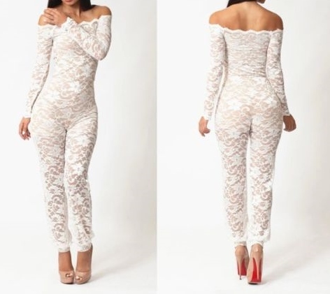 Dynamic White Lace Off Shoulder Jumpsuit, $64.00