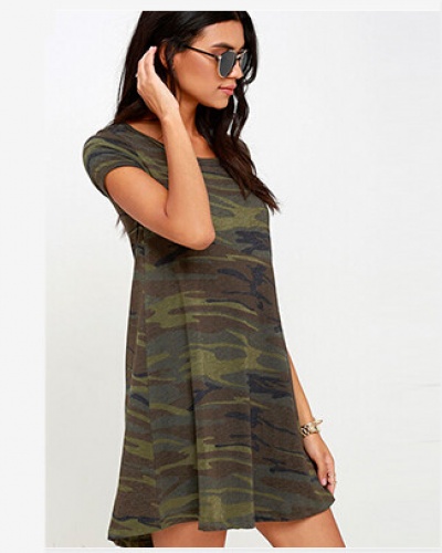 Handsome camouflage t shirt dress for women green long t shirts, $19.99
