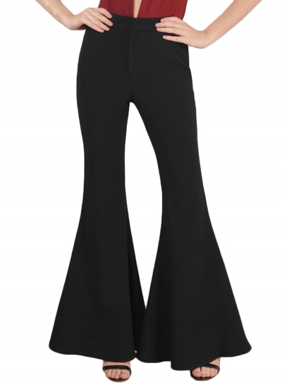 Black High Waist Buttons Bell Bottom Womens Leisure Pants, $36.29